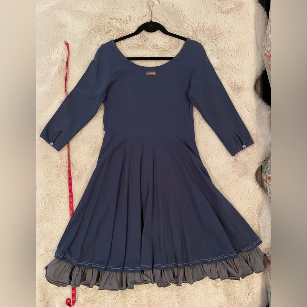 Matilda Jane Navy Dress With Gray Ruffle Petticoat Skirt - Picture 2 of 6